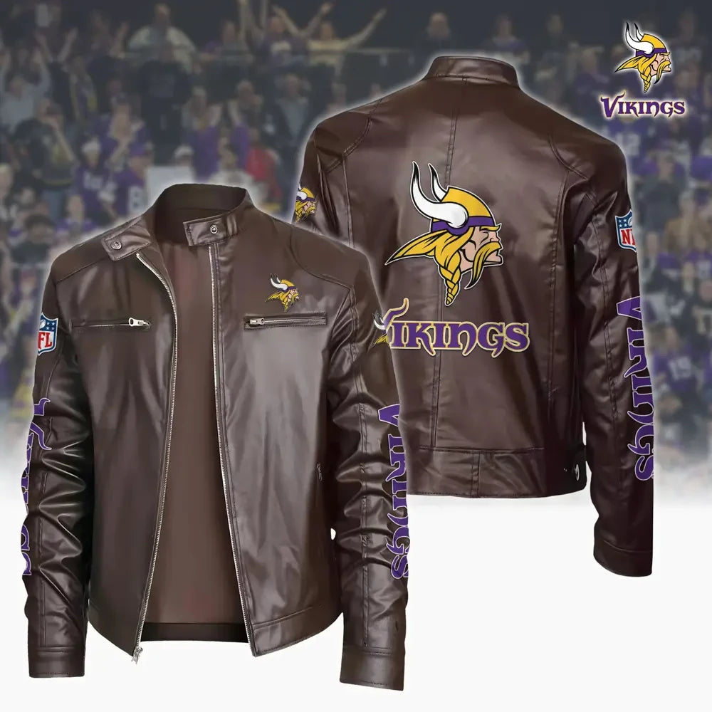Ultra-Premium Leather Jacket Dual Zip Chest— Minnesota Vikings SPTSLJ016