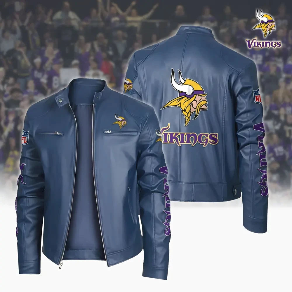 Ultra-Premium Leather Jacket Dual Zip Chest— Minnesota Vikings SPTSLJ016