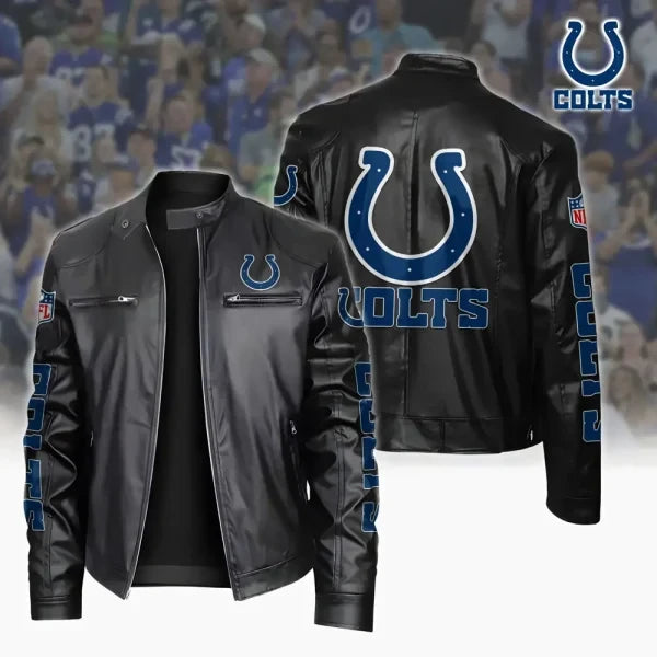 Ultra-Premium Leather Jacket Dual Zip Chest— Indianapolis Colts SPTSLJ023