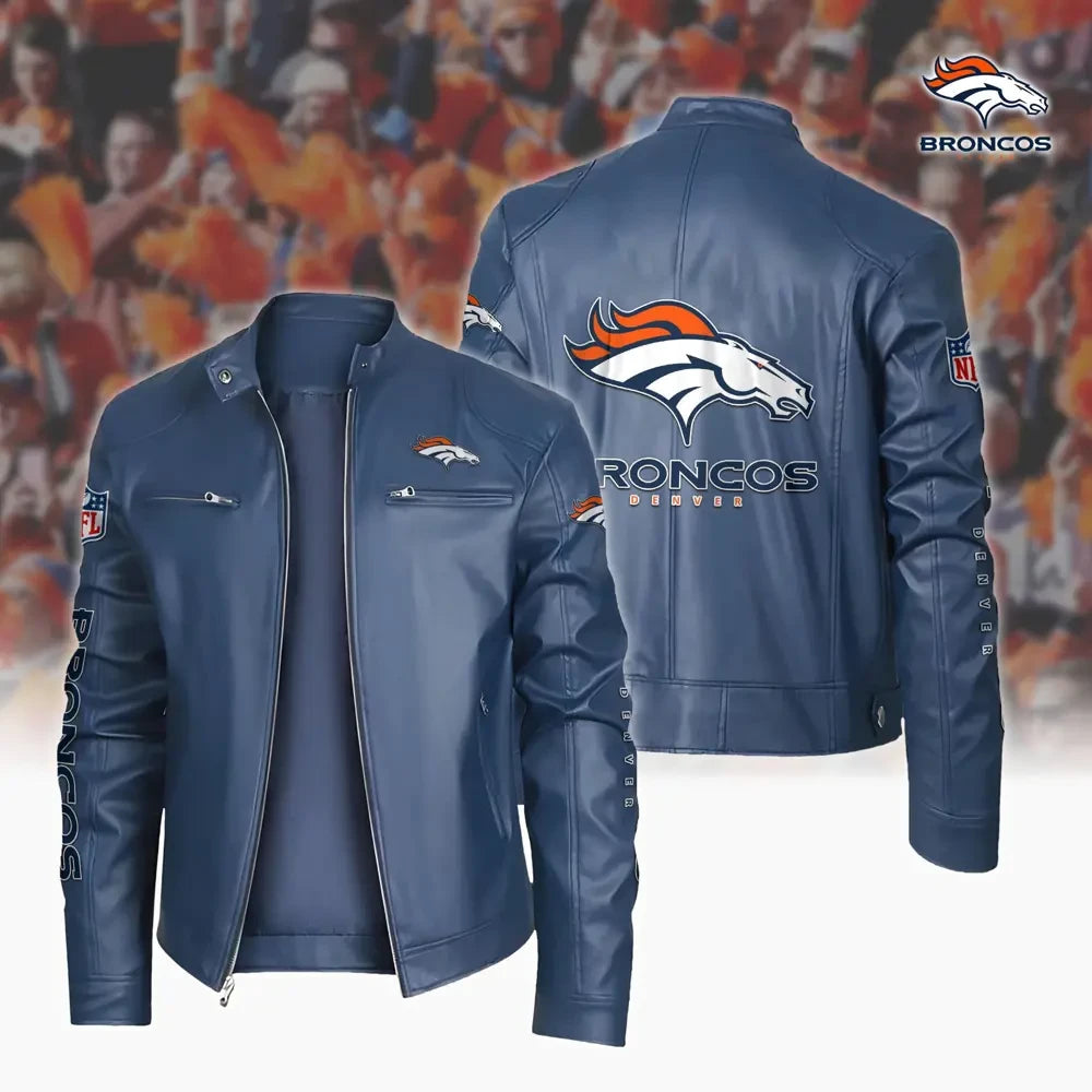 Ultra-Premium Leather Jacket Dual Zip Chest— Denver Broncos SPTSLJ007