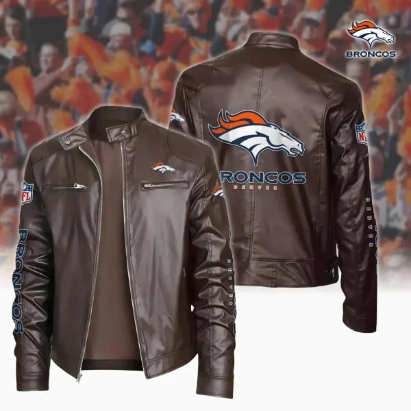 Ultra-Premium Leather Jacket Dual Zip Chest— Denver Broncos SPTSLJ007
