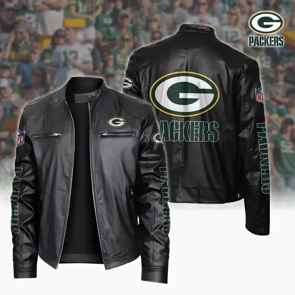 Ultra-Premium Leather Jacket Dual Zip Chest— Green Bay Packers SPTSLJ018