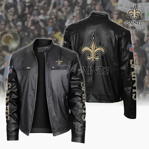 Ultra-Premium Leather Jacket Dual Zip Chest— New Orleans Saints SPTSLJ021