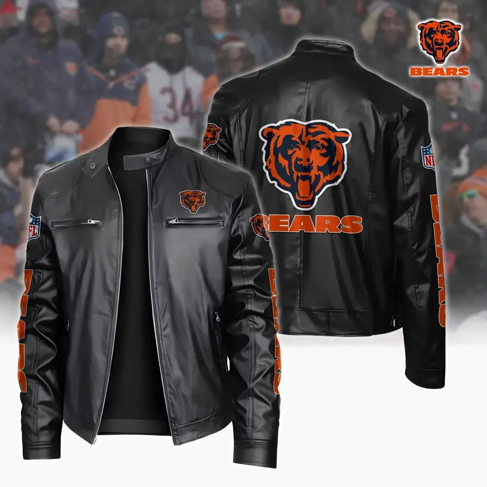 Ultra-Premium Leather Jacket Dual Zip Chest— Chicago Bears SPTSLJ003