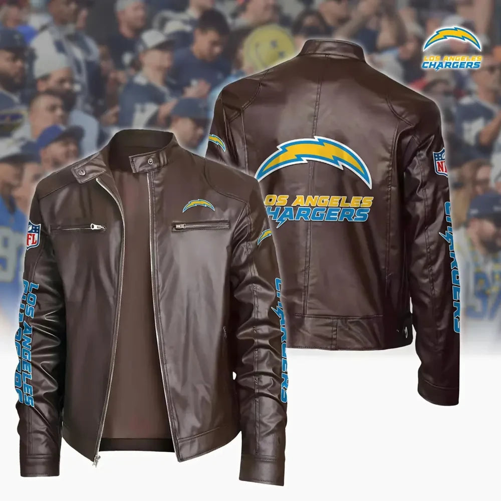 Ultra-Premium Leather Jacket Dual Zip Chest— Los Angeles Chargers SPTSLJ031