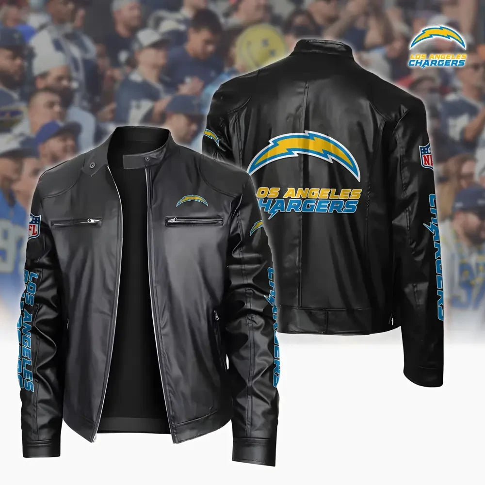 Ultra-Premium Leather Jacket Dual Zip Chest— Los Angeles Chargers SPTSLJ031