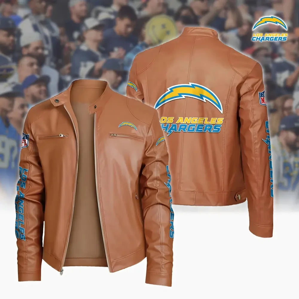 Ultra-Premium Leather Jacket Dual Zip Chest— Los Angeles Chargers SPTSLJ031