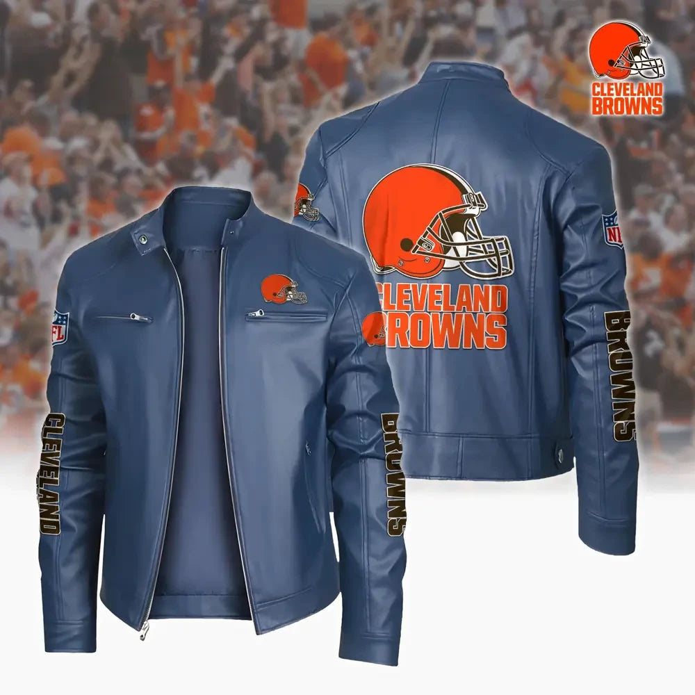 Ultra-Premium Leather Jacket Dual Zip Chest— Cleveland Browns SPTSLJ013