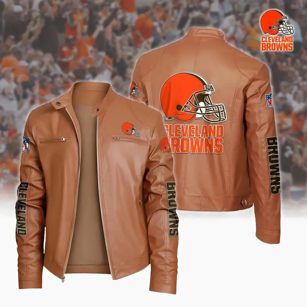 Ultra-Premium Leather Jacket Dual Zip Chest— Cleveland Browns SPTSLJ013