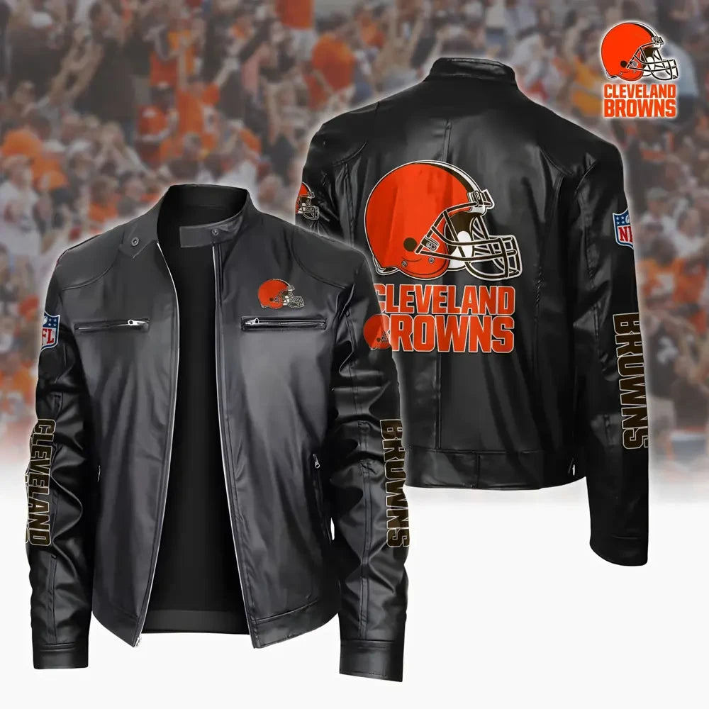 Ultra-Premium Leather Jacket Dual Zip Chest— Cleveland Browns SPTSLJ013