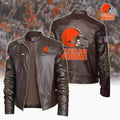 Ultra-Premium Leather Jacket Dual Zip Chest— Cleveland Browns SPTSLJ013