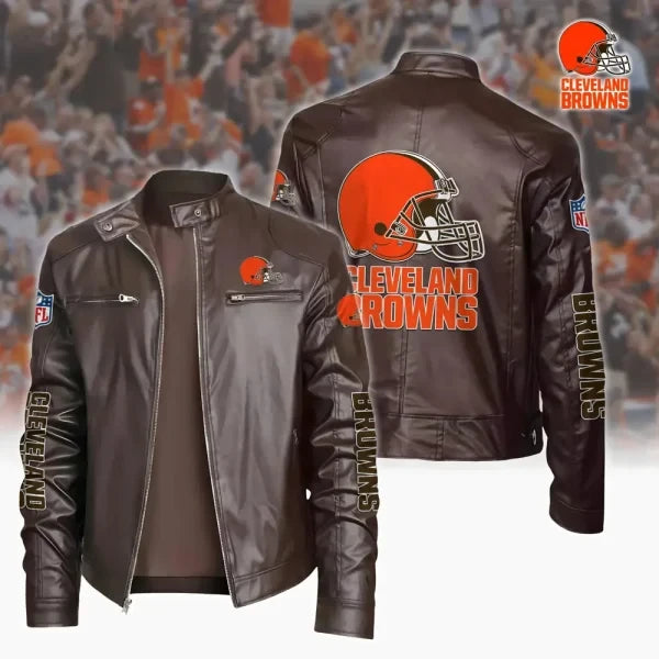Ultra-Premium Leather Jacket Dual Zip Chest— Cleveland Browns SPTSLJ013