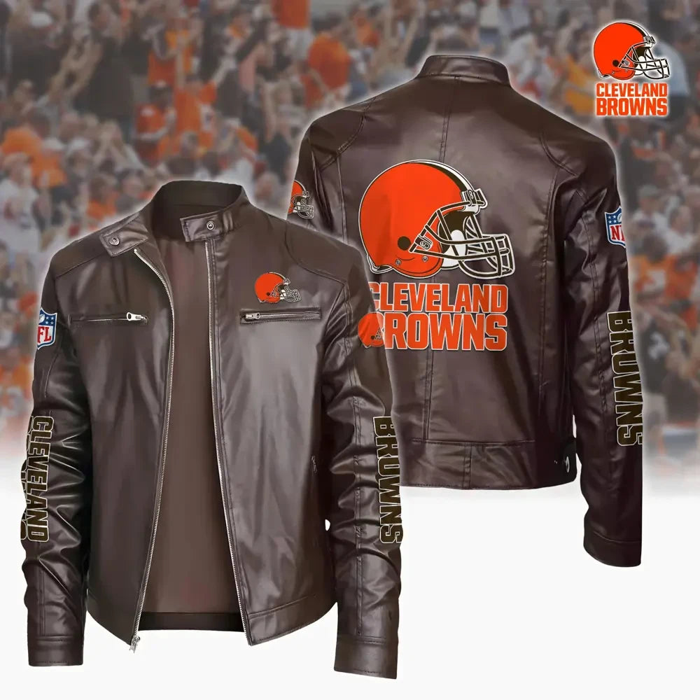 Ultra-Premium Leather Jacket Dual Zip Chest— Cleveland Browns SPTSLJ013