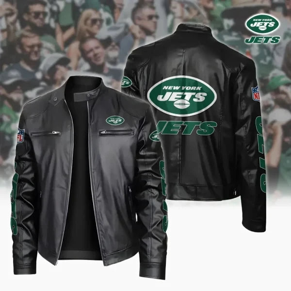 Ultra-Premium Leather Jacket Dual Zip Chest— New York Jets SPTSLJ001