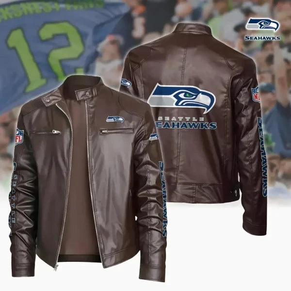 Ultra-Premium Leather Jacket Dual Zip Chest— Seattle Seahawks SPTSLJ011
