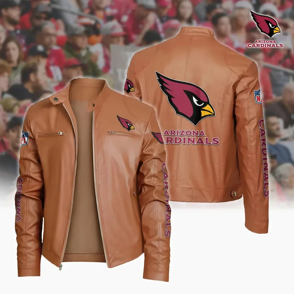 Ultra-Premium Leather Jacket Dual Zip Chest— Arizona Cardinals SPTSLJ020