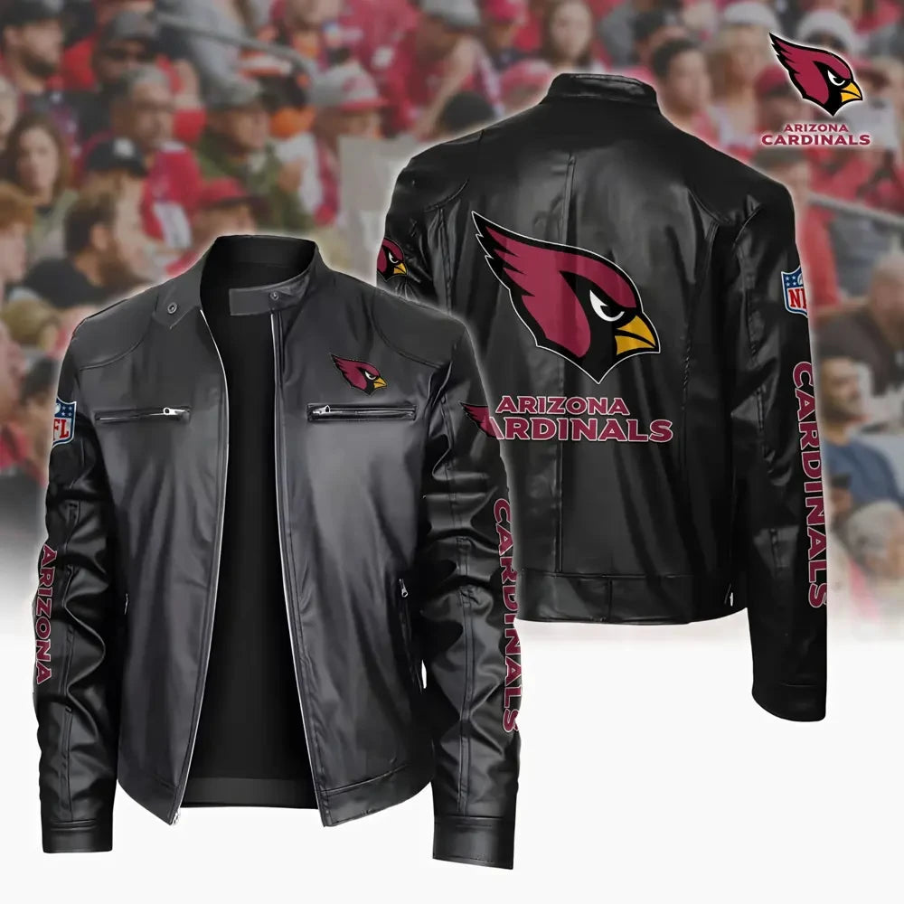 Ultra-Premium Leather Jacket Dual Zip Chest— Arizona Cardinals SPTSLJ020