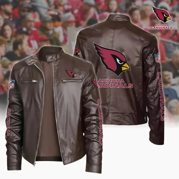 Ultra-Premium Leather Jacket Dual Zip Chest— Arizona Cardinals SPTSLJ020