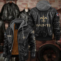 Premium & Ultra-Thick Leather Jacket with Fleece Hood - New Orleans Saints PHVKC022