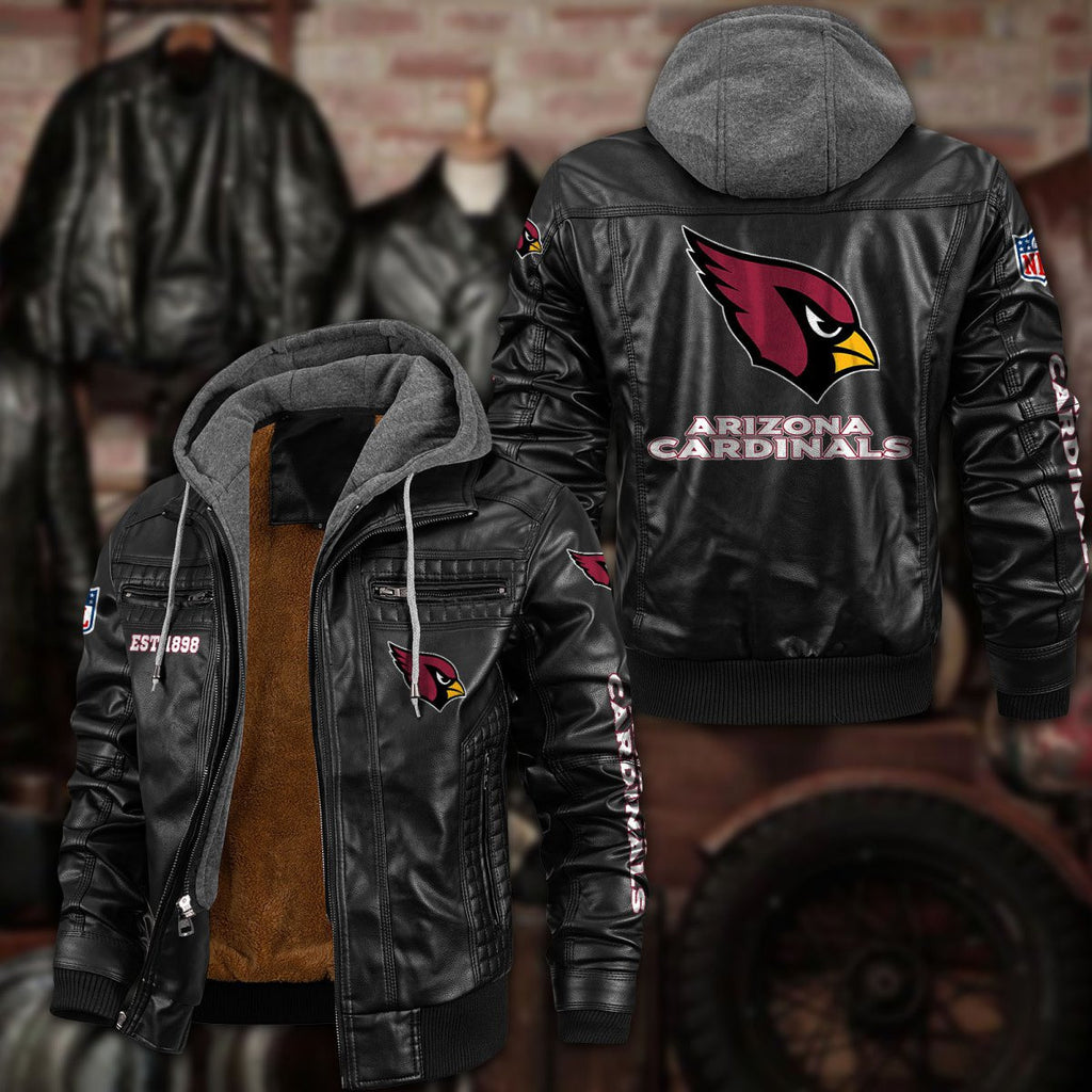 Premium & Ultra-Thick Leather Jacket with Fleece Hood - Arizona Cardinals PHVKC001