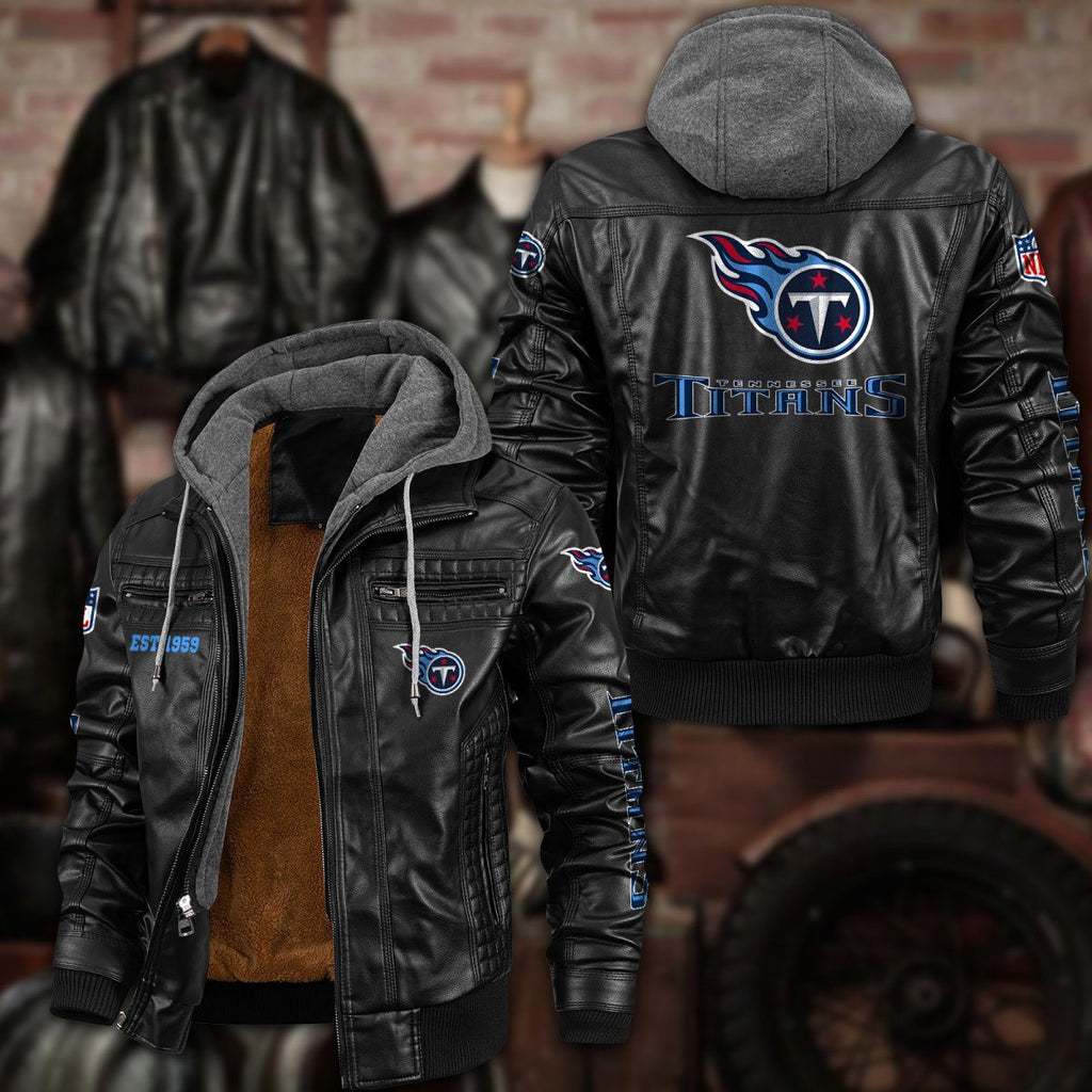 Premium & Ultra-Thick Leather Jacket with Fleece Hood - Tennessee Titans PHVKC031