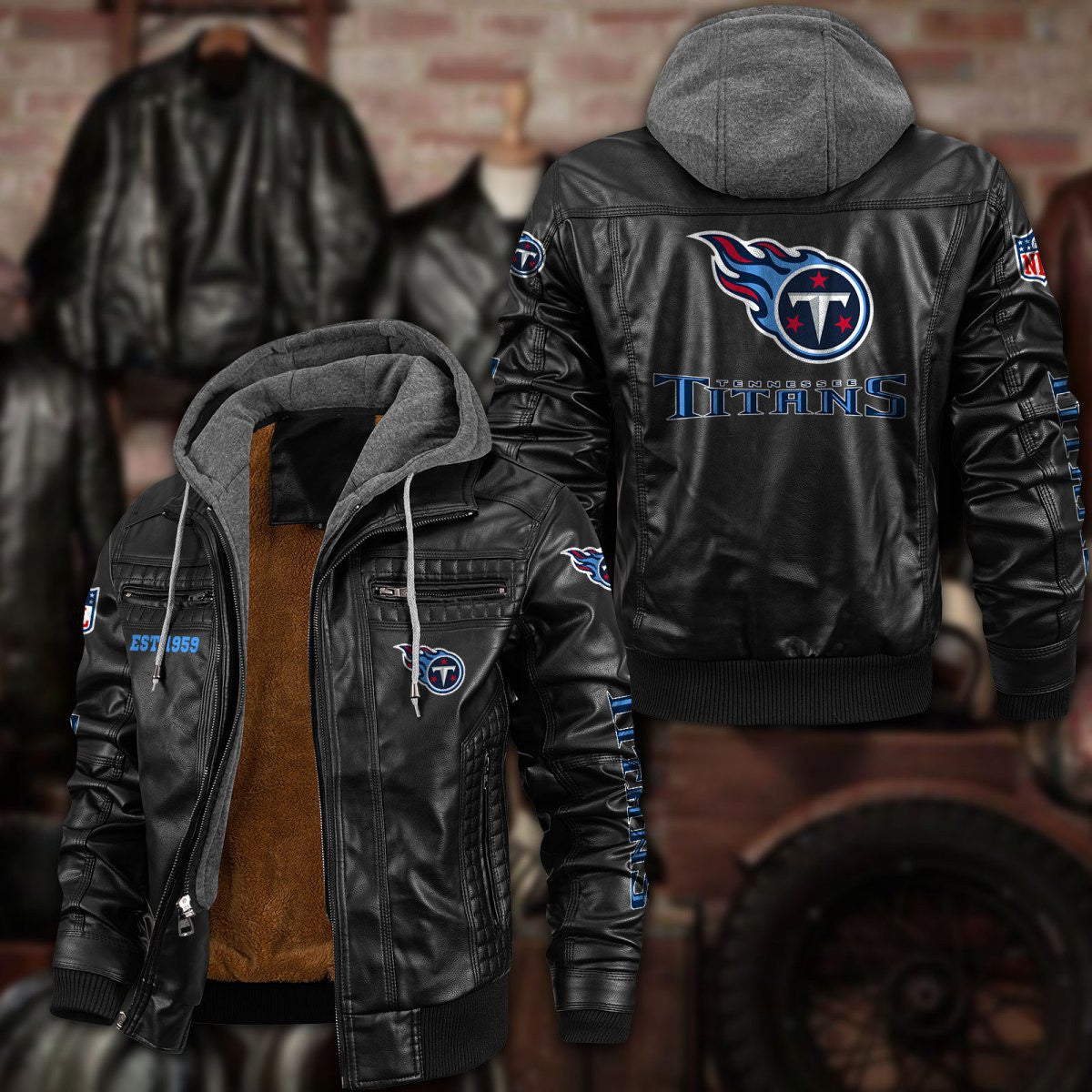 Premium & Ultra-Thick Leather Jacket with Fleece Hood - Tennessee Titans PHVKC031
