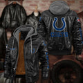 Premium & Ultra-Thick Leather Jacket with Fleece Hood - Indianapolis Colts PHVKC014