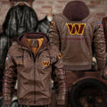 Premium & Ultra-Thick Leather Jacket with Fleece Hood - Washington Football Team PHVKC032