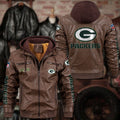 Premium & Ultra-Thick Leather Jacket with Fleece Hood - Green Bay Packers PHVKC012
