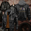 Premium & Ultra-Thick Leather Jacket with Fleece Hood - Baltimore Ravens PHVKC003