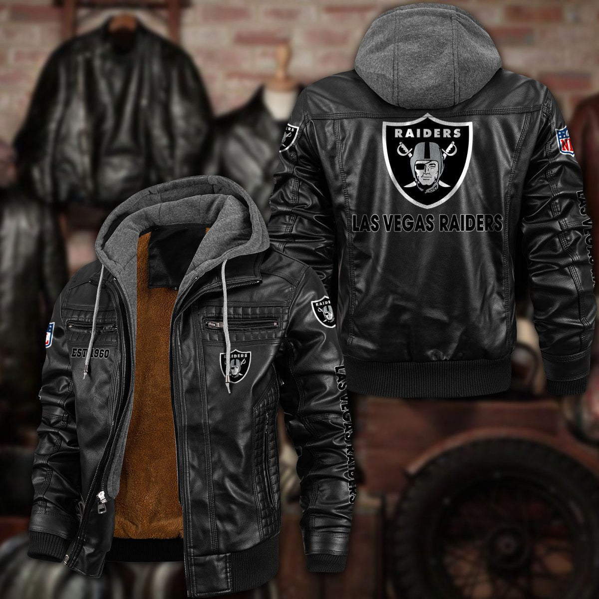 Premium & Ultra-Thick Leather Jacket with Fleece Hood - Oakland Raiders PHVKC025