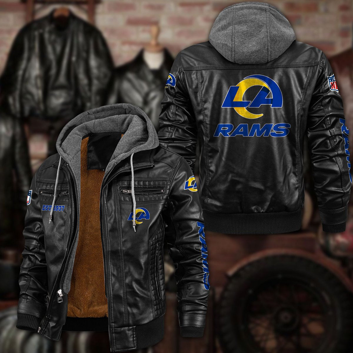 Premium & Ultra-Thick Leather Jacket with Fleece Hood - Los Angeles Rams PHVKC018