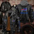 Premium & Ultra-Thick Leather Jacket with Fleece Hood - Buffalo Bills PHVKC004