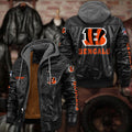 Premium & Ultra-Thick Leather Jacket with Fleece Hood - Cincinnati Bengals PHVKC007