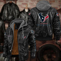 Premium & Ultra-Thick Leather Jacket with Fleece Hood - Houston Texans PHVKC013
