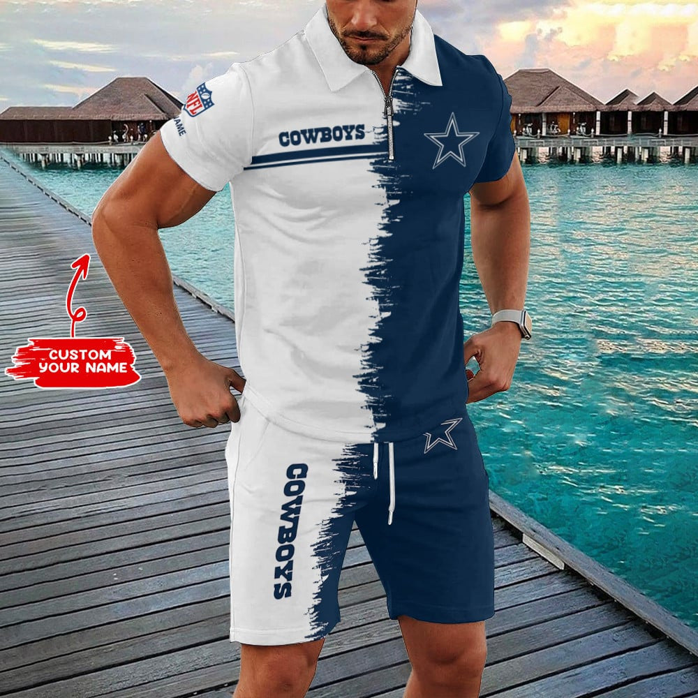 Dallas Cowboys Zip Polo Shirt And Shorts Men AZPLZ308