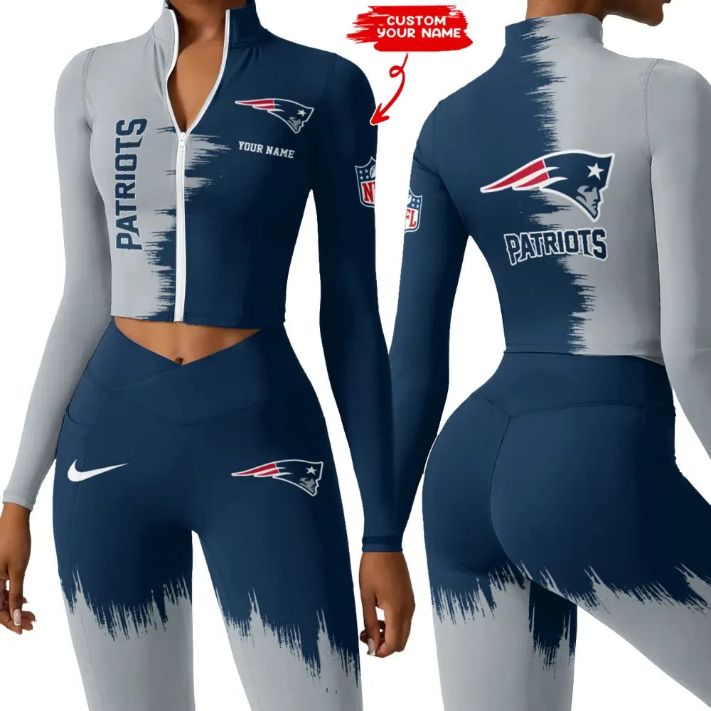 New England Patriots Zipper Sports Top Women Gym Long Sleeves for Fitness SPTSLS054