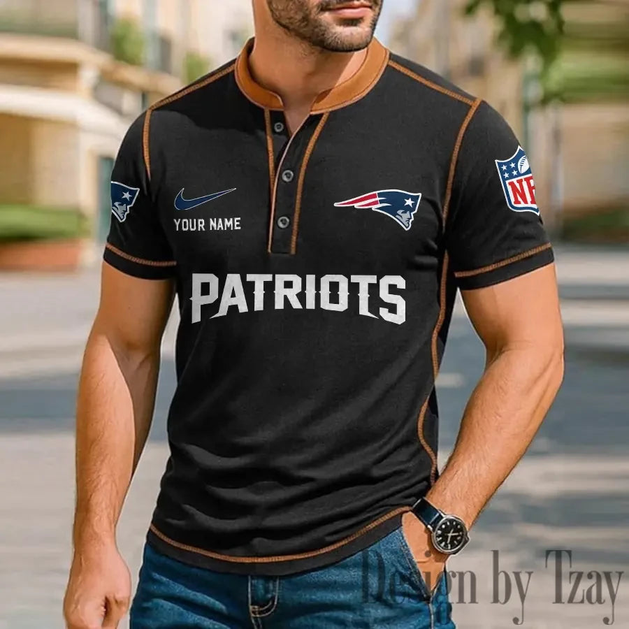 New England Patriots Men's Button Neck T-Shirt Short Sleeve Casual New Design 2026 SPTBNT054