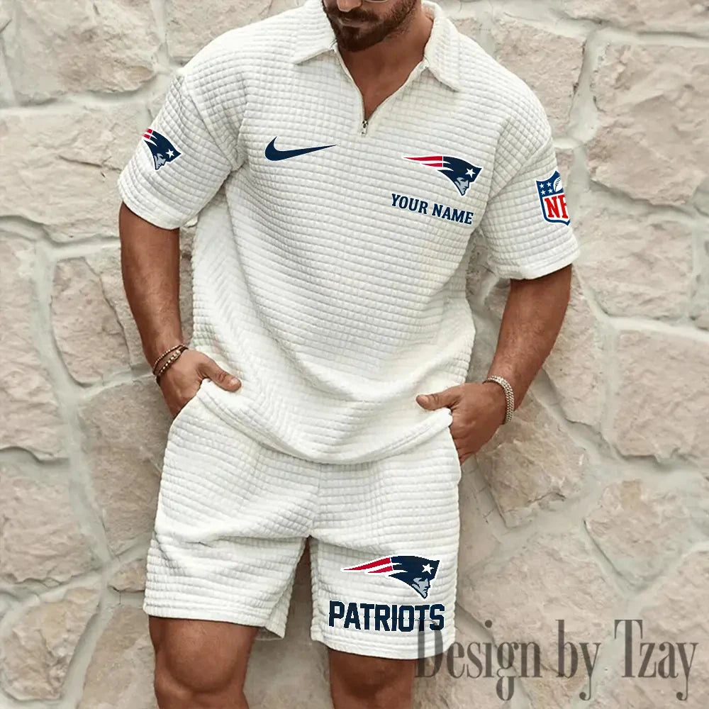 New England Patriots Men’s Waffle Pattern Half Zipper Shirt And Short BSPTWHZSS119