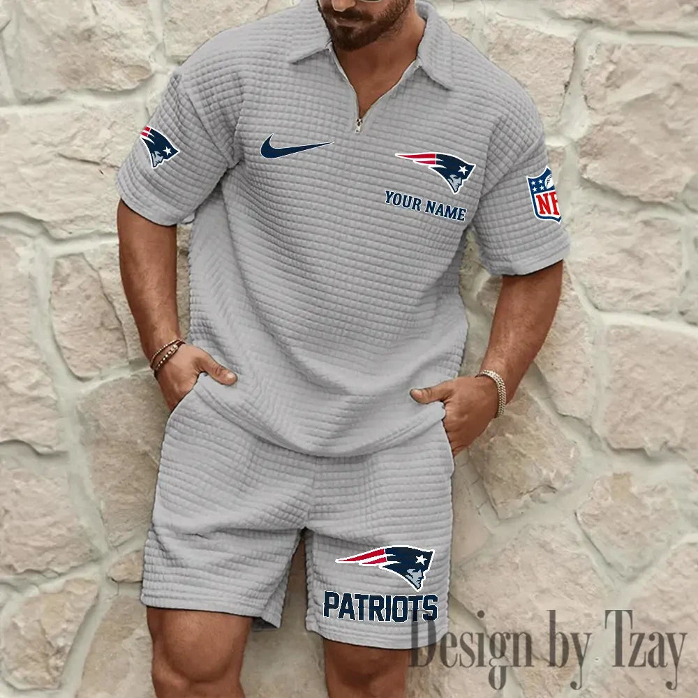 New England Patriots Men’s Waffle Pattern Half Zipper Shirt And Short BSPTWHZSS119