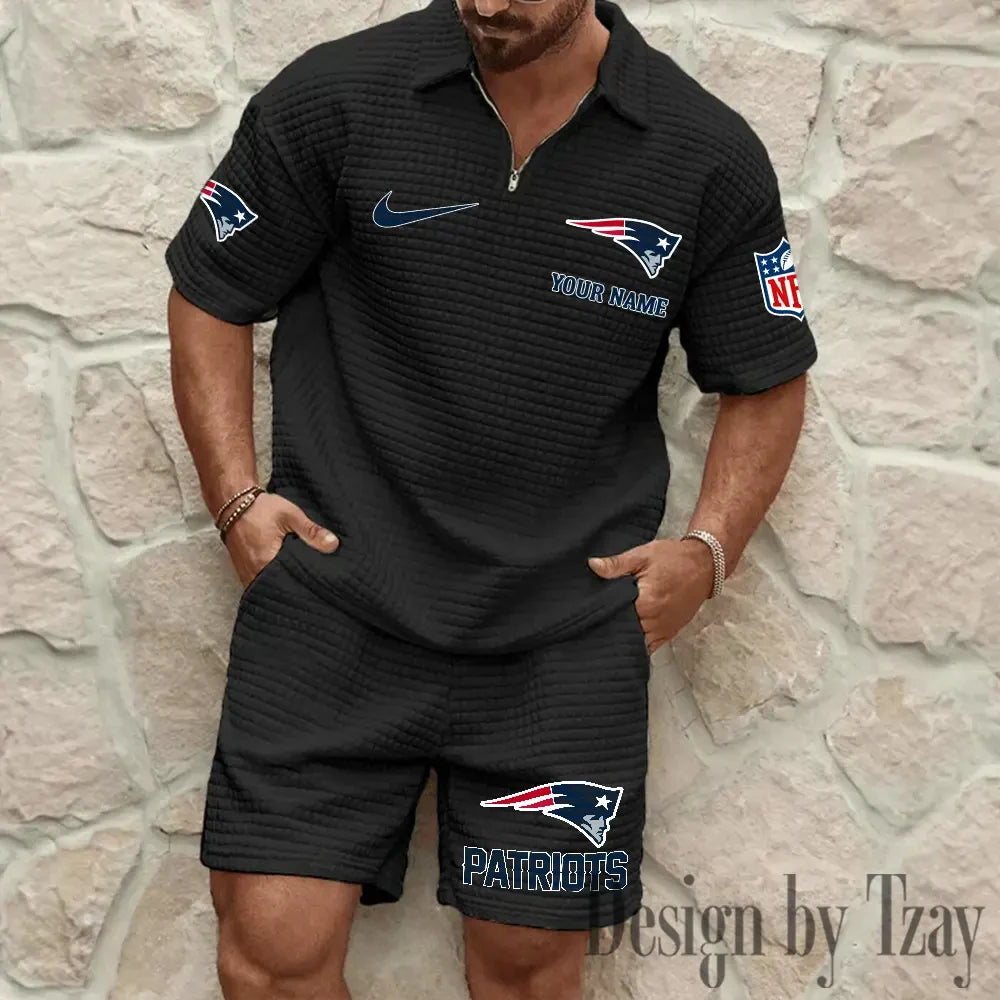 New England Patriots Men’s Waffle Pattern Half Zipper Shirt And Short BSPTWHZSS119