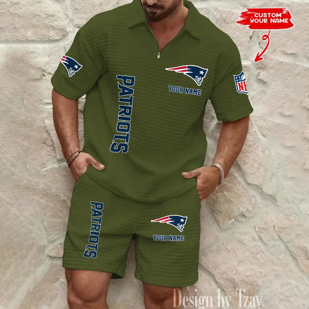 New England Patriots Men’s Waffle Pattern Half Zipper Shirt And Short BSPTWHZSS087