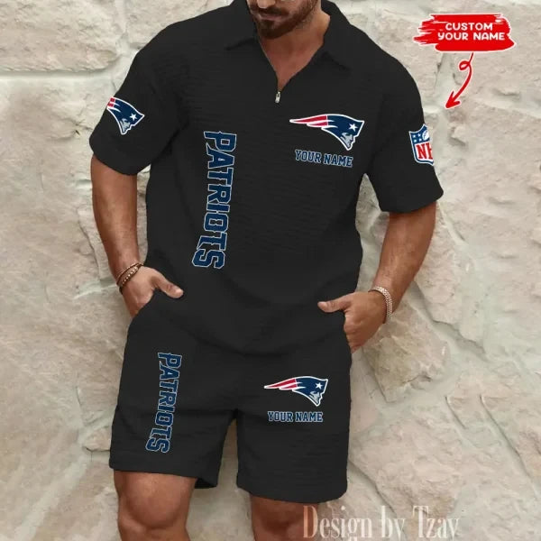 New England Patriots Men’s Waffle Pattern Half Zipper Shirt And Short BSPTWHZSS087