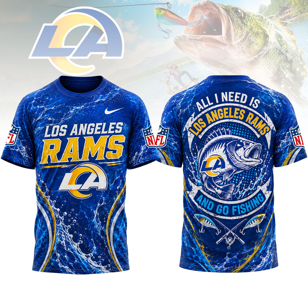 Los Angeles Rams | Premium NFL Fishing Splash 3D Shirt NY