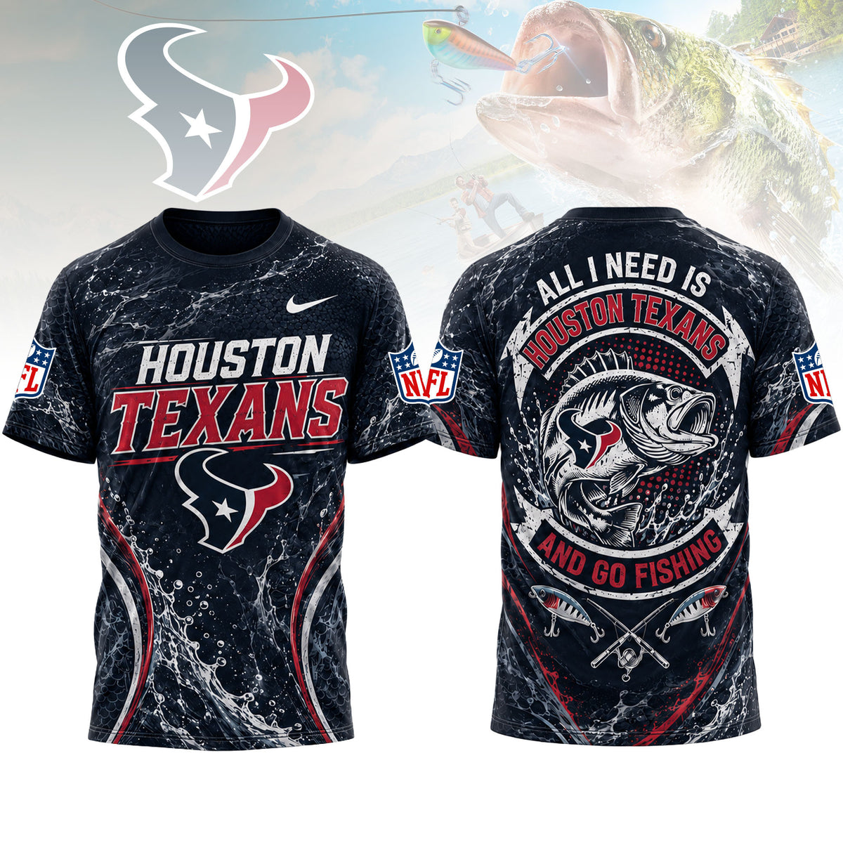 Houston Texans | Premium NFL Fishing Splash 3D Shirt NY