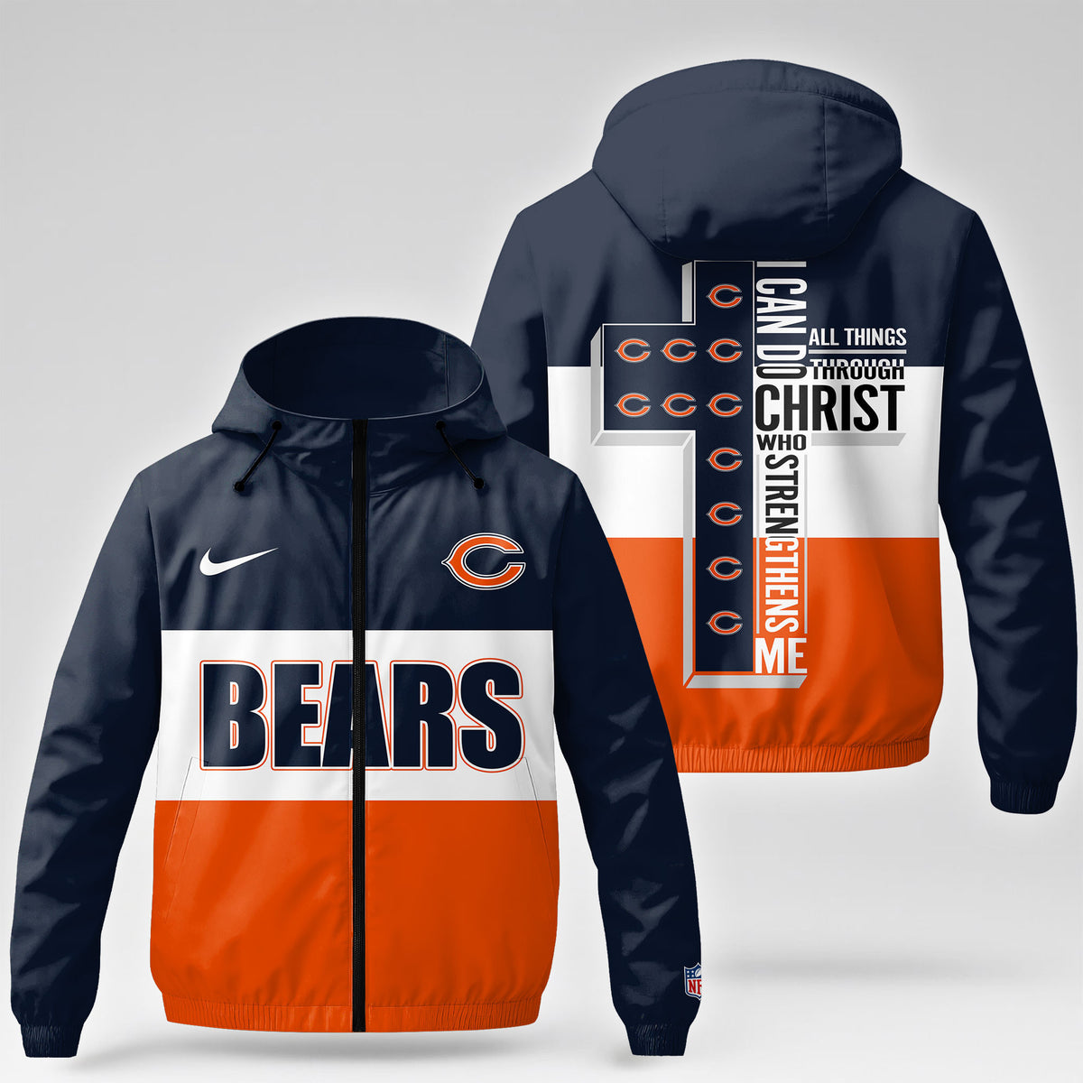 Chicago Bears | Premium NFL Strength Through Christ Windbreaker Jacket NTH1