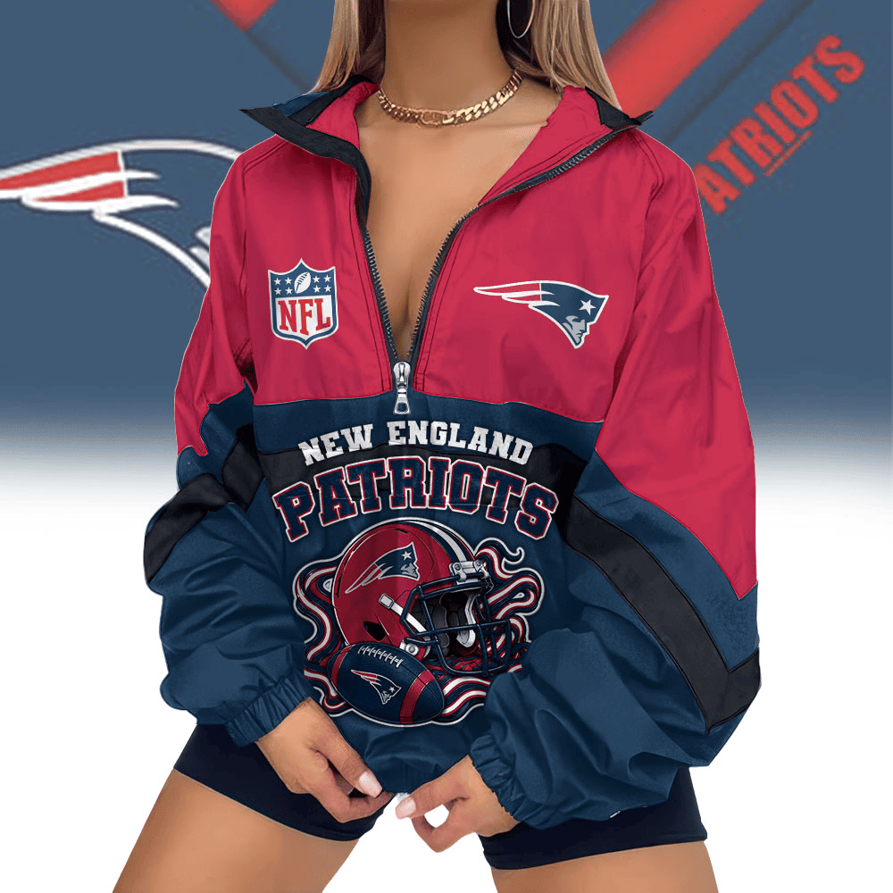New England Patriots | Premium NFL Championship Vibe V-Neck Zipper Sweatshirt Jackets NTH1