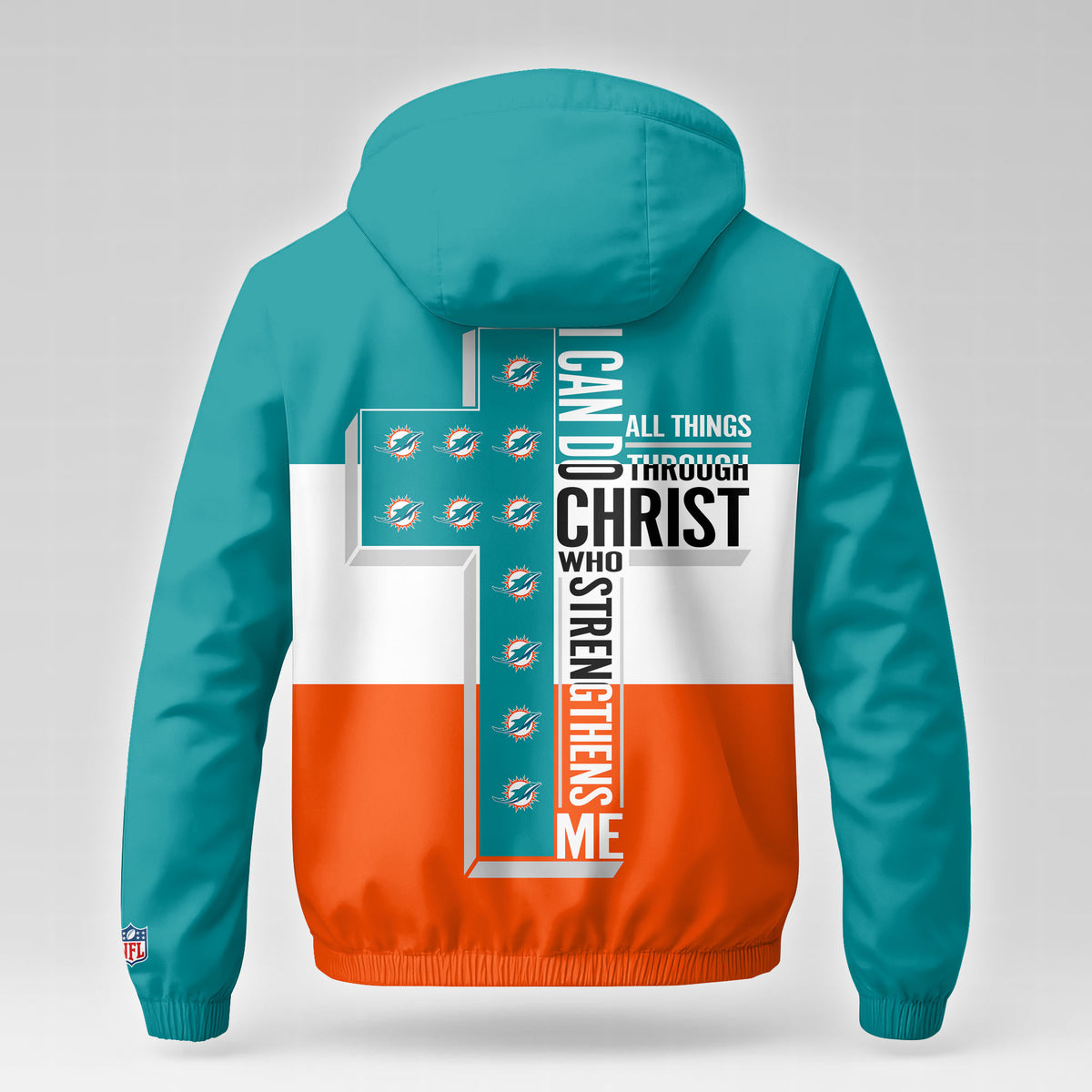 Miami Dolphins | Premium NFL Strength Through Christ Windbreaker Jacket NTH1