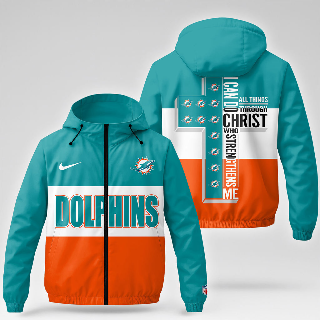 Miami Dolphins | Premium NFL Strength Through Christ Windbreaker Jacket NTH1