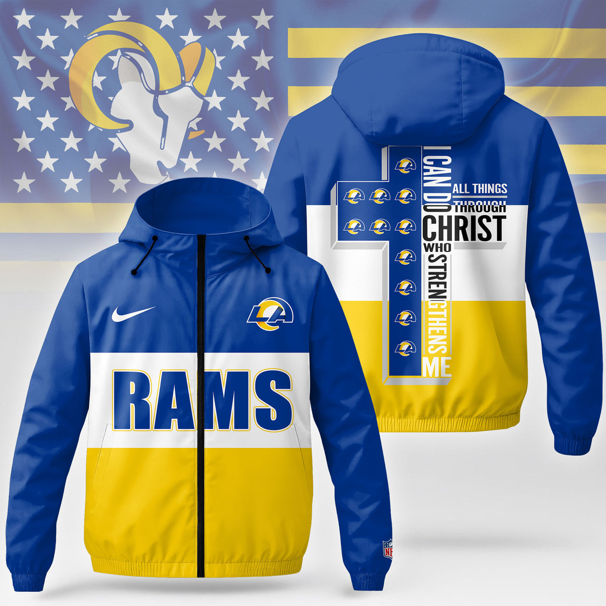 Los Angeles Rams | Premium NFL Strength Through Christ Windbreaker Jacket NTH1